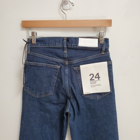 Re/Done 90's High Rise Ankle Crop In Dark Rinse Size 24 NWT - Picture 6 of 9
